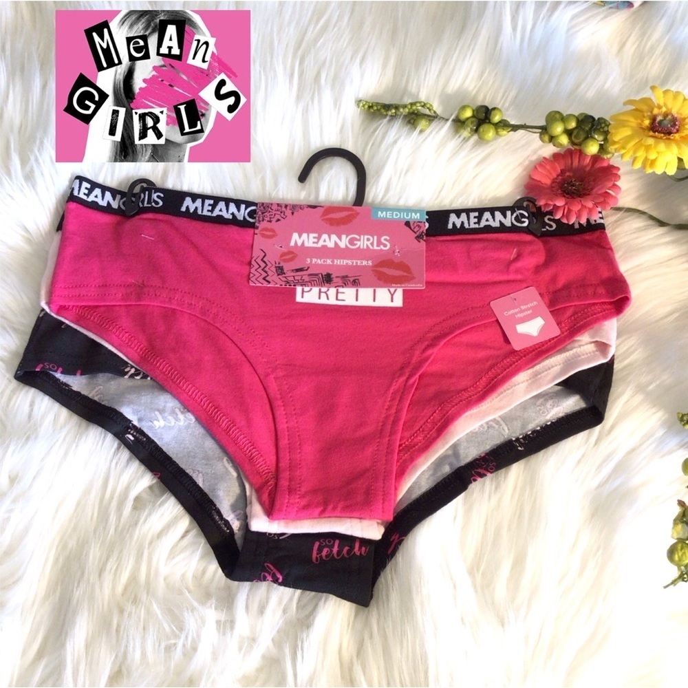 3-Pk Briefly Stated Womens “Mean Girls” Cotton Stretch Hipster Panty Size Medium
